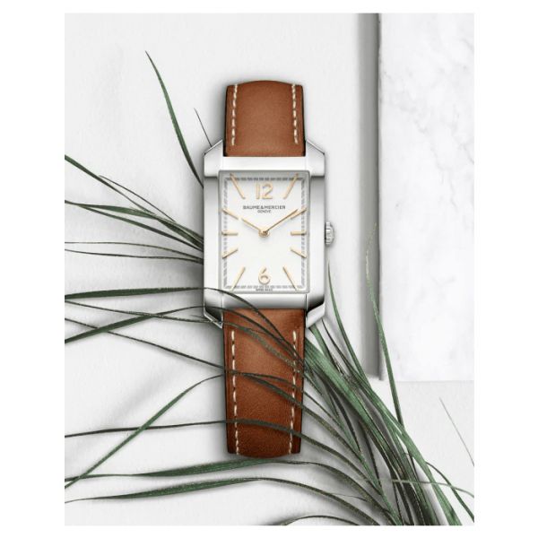 Watch Baume et Mercier Hampton quartz white dial brown calf leather strap
