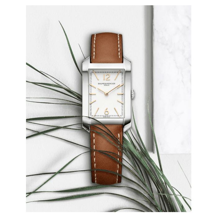 Watch Baume et Mercier Hampton quartz white dial brown calf leather strap