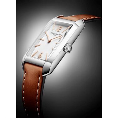 Watch Baume et Mercier Hampton quartz white dial brown calf leather strap