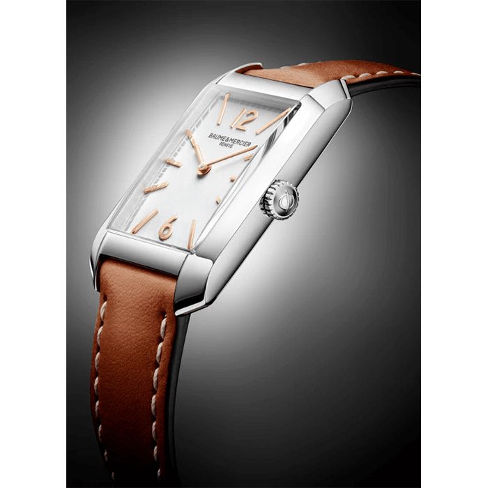 Watch Baume et Mercier Hampton quartz white dial brown calf leather strap