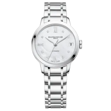 Montre Baume et Mercier Classima automatique cadran nacre index diamants bracelet acier 31 mm