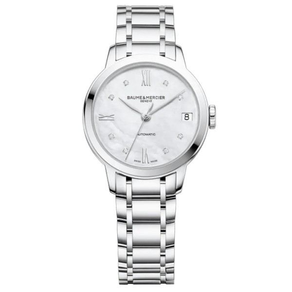 Montre Baume et Mercier Classima automatique cadran nacre index diamants bracelet acier 31 mm