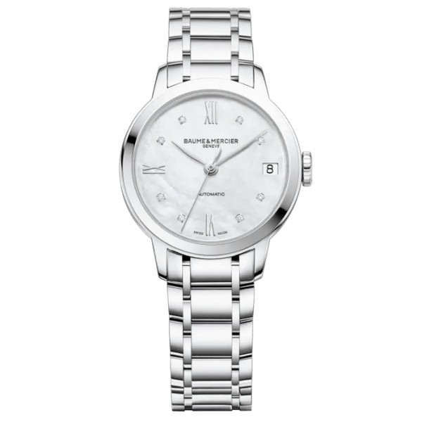 Watch Baume et Mercier Classima automatic Classima mother-of-pearl dial diamond hour markers steel bracelet 31 mm