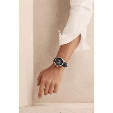 Montre Baume et Mercier Clifton Baumatic automatique cadran gris bracelet cuir alligator bleu 42 mm 10548