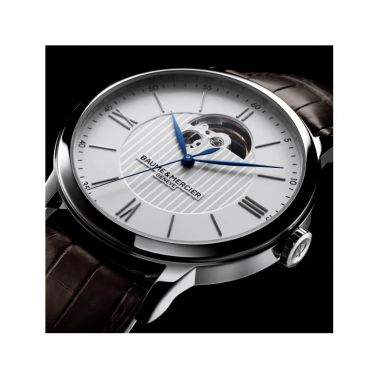 Montre Baume et Mercier Classima automatique cadran argenté bracelet cuir alligator brun 42 mm 10524
