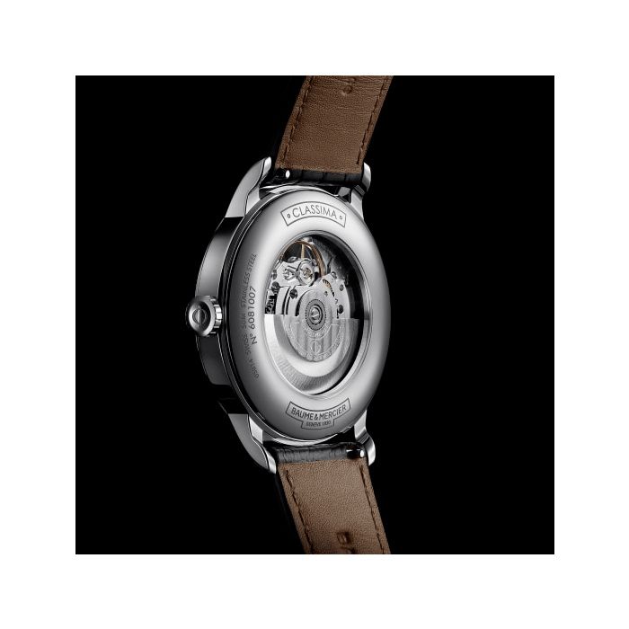 Montre Baume et Mercier Classima automatique cadran argenté bracelet cuir alligator brun 42 mm 10524