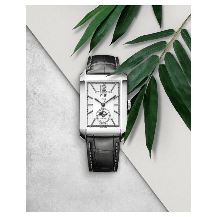 Montre Baume et Mercier Hampton automatique double fuseau bracelet cuir alligator noir