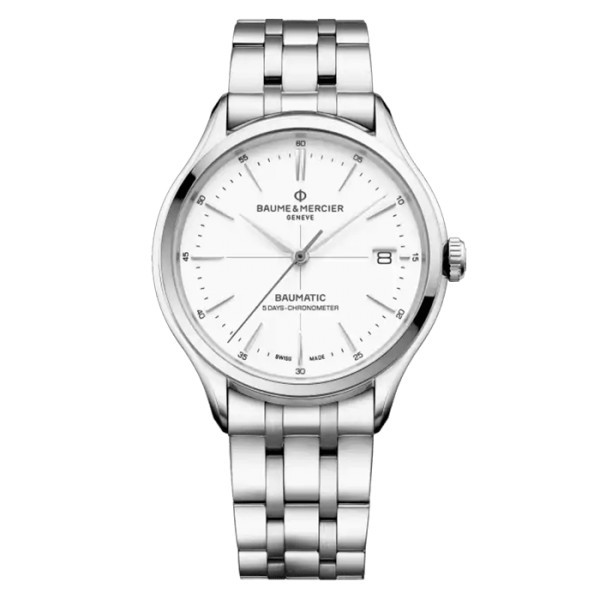 Watch Baume et Mercier Clifton Baumatic COSC white dial steel bracelet 40 mm