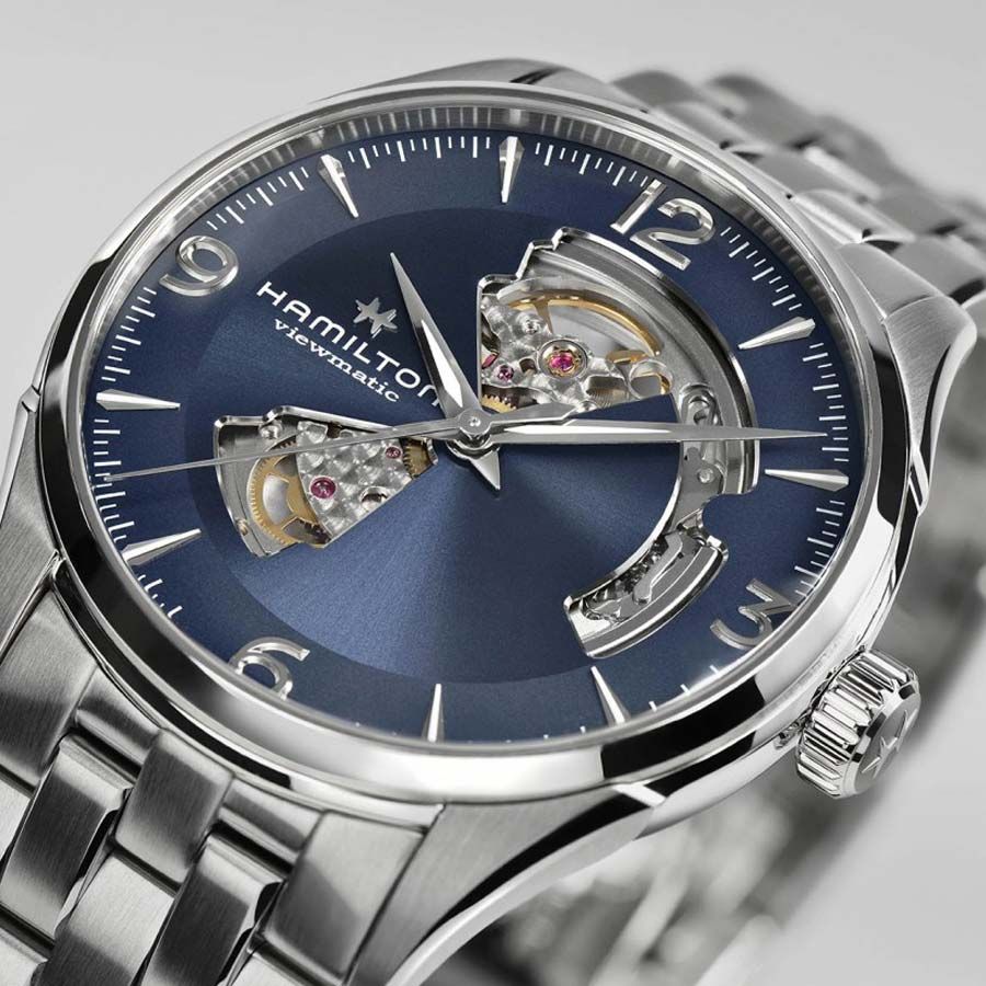 Watch Hamilton Jazzmaster Open Heart automatic blue dial stainless steel bracelet 42 mm H32705141