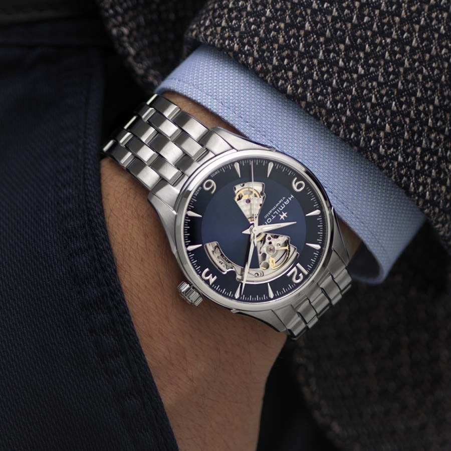 Watch Hamilton Jazzmaster Open Heart automatic blue dial stainless steel bracelet 42 mm H32705141