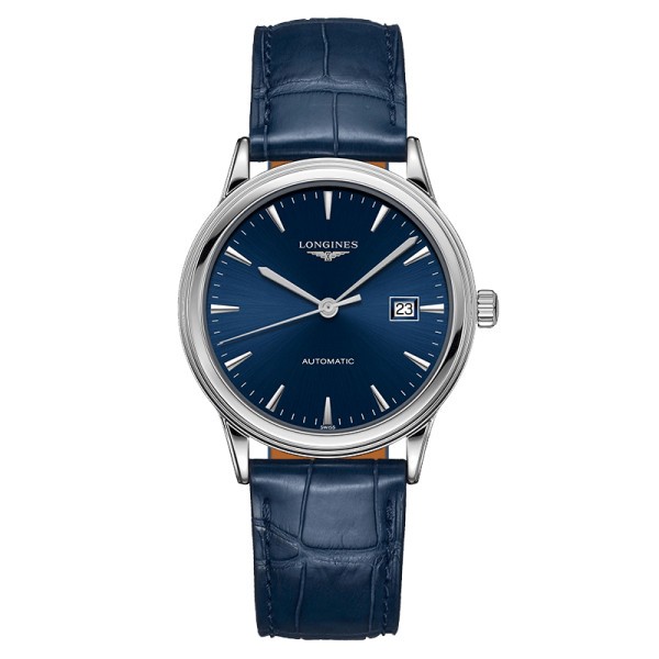 Longines Flagship automatic watch blue dial blue alligator strap 40 mm