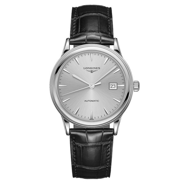Longines Flagship automatic watch silver dial black alligator strap 40 mm
