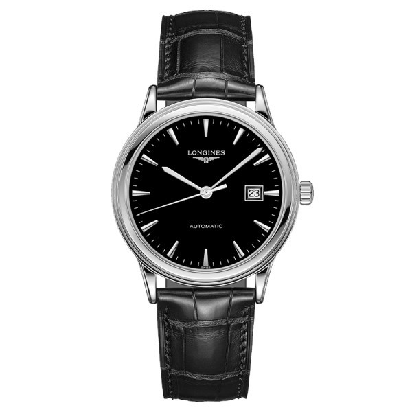 Longines Flagship automatic watch matt black dial black alligator strap 40 mm