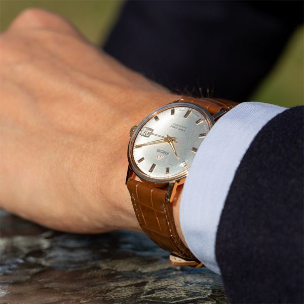 Automatic Enicar watch in 18 carat pink gold 1960s 34 mm