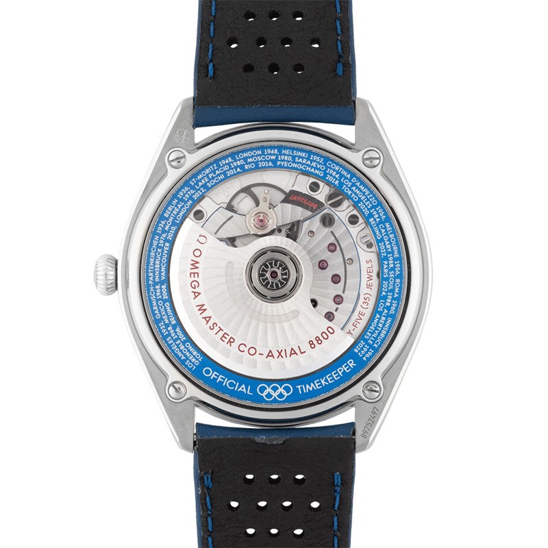 Omega Seamaster Olympic Games watch white dial blue leather strap Limited Edition 2032 ex. 39.5 mm