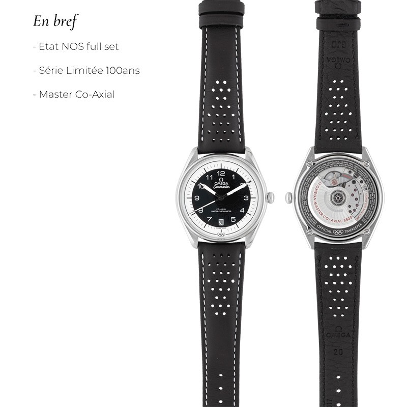 Montre Omega Seamaster Jeux Olympiques cadran blanc bracelet cuir noir Edition limitée 2032 ex. 39,5 mm