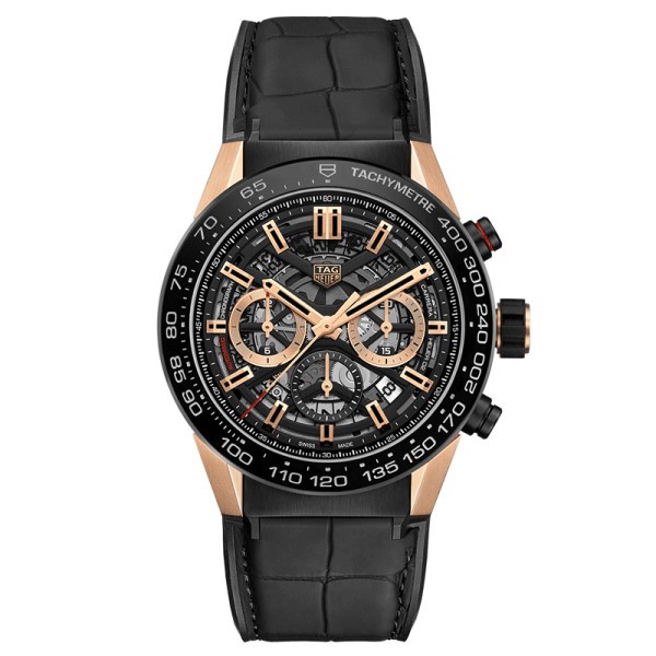 TAG Heuer Carrera Calibre Heuer 02 chronograph watch black alligator leather strap 45 mm
