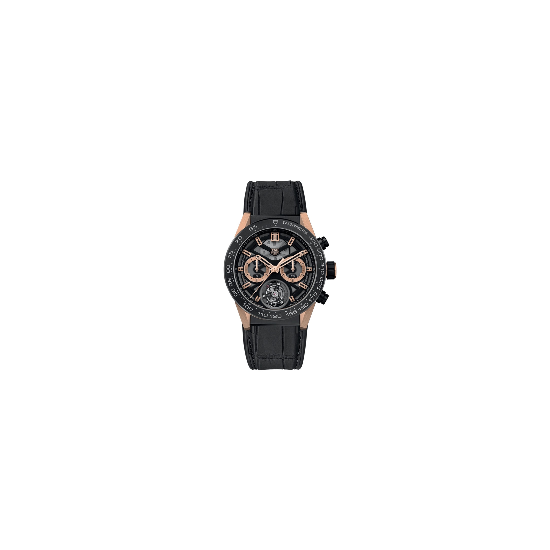 Montre TAG Heuer Carrera Calibre Heuer 02T Tourbillon titane cadran squelette bracelet alligator noir 45 mm