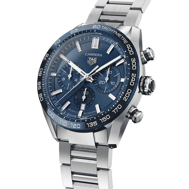Montre TAG Heuer Carrera Calibre Heuer 02 chronographe cadran bleu bracelet acier 44 mm CBN2A1A.BA0643
