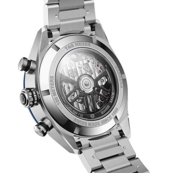 Montre TAG Heuer Carrera Calibre Heuer 02 chronographe cadran bleu bracelet acier 44 mm CBN2A1A.BA0643