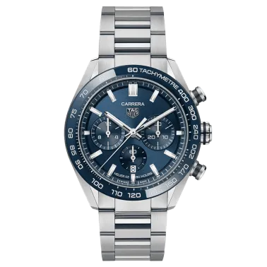 Montre TAG Heuer Carrera Calibre Heuer 02 chronographe cadran bleu bracelet acier 44 mm CBN2A1A.BA0643