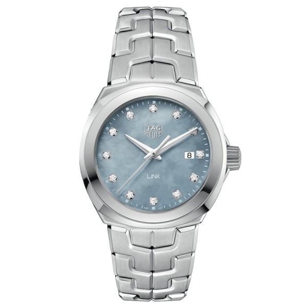 Montre TAG Heuer Link quartz cadran nacre bleue index diamants bracelet acier 32 mm WBC1313.BA0600