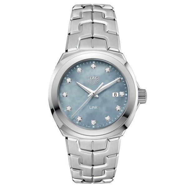 TAG Heuer Link quartz watch blue mother-of-pearl dial diamond hour markers stainless steel bracelet 32 mm