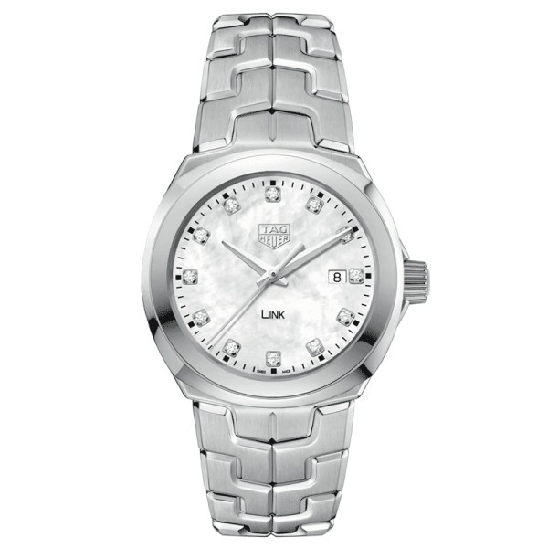 TAG Heuer Link quartz watch mother-of-pearl dial diamond hour markers stainless steel bracelet 32 mm