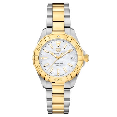 Montre TAG Heuer Aquaracer quartz cadran nacre bracelet acier bicolore 32 mm WBD1320.BB0320