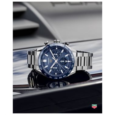 Montre TAG Heuer Carrera Calibre Heuer 02 chronographe cadran bleu bracelet acier 44 mm CBN2A1A.BA0643