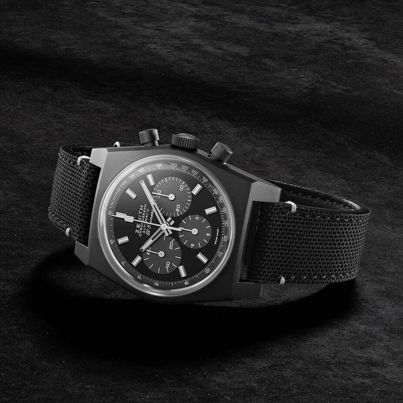 Zenith Chronomaster Revival Shadow watch grey dial black leather strap 37 mm