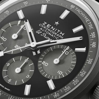 Zenith Chronomaster Revival Shadow watch grey dial black leather strap 37 mm
