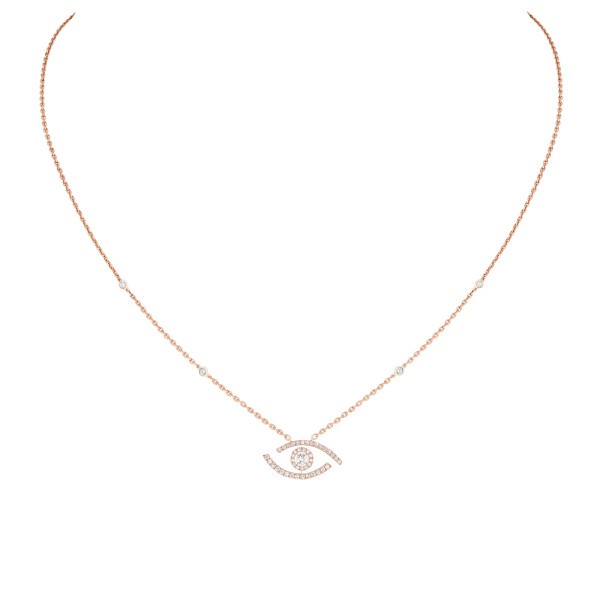 Necklace Messika Lucky Eye Paved in pink gold and diamonds