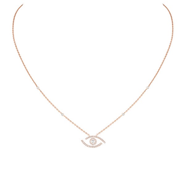 Necklace Messika Lucky Eye Paved in pink gold and diamonds