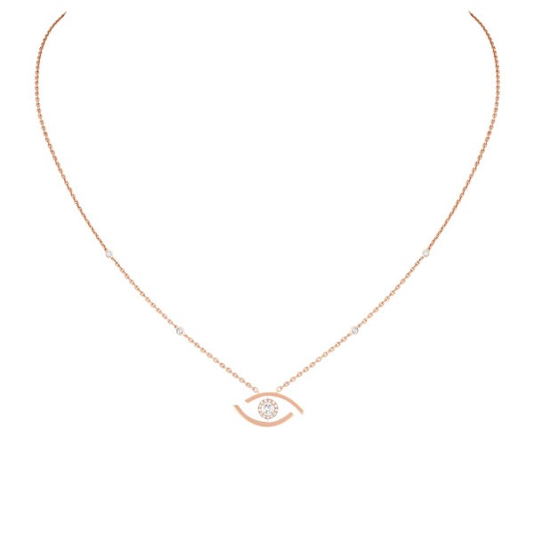 Necklace Messika Lucky Eye in pink gold and diamonds