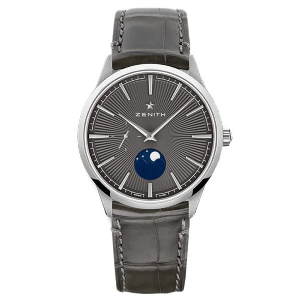 Zenith Elite Moonphase automatic watch grey dial grey leather strap 40 mm