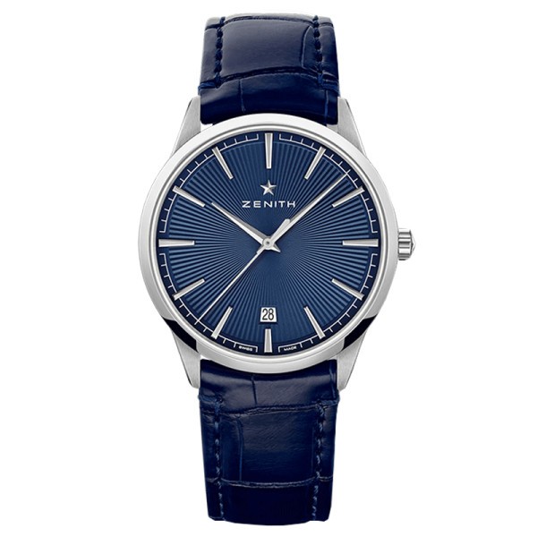 Zenith Elite Classic automatic watch blue dial blue leather strap 40 mm