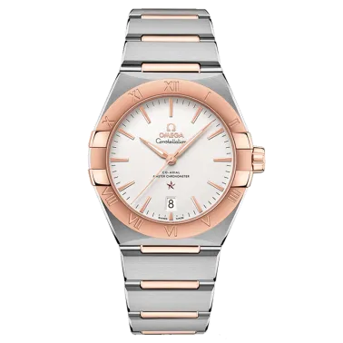 Montre Omega Constellation Co-Axial Master Chronometer cadran blanc bracelet acier et or Sedna 39 mm