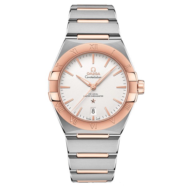 Montre Omega Constellation Co-Axial Master Chronometer cadran blanc bracelet acier et or Sedna 39 mm