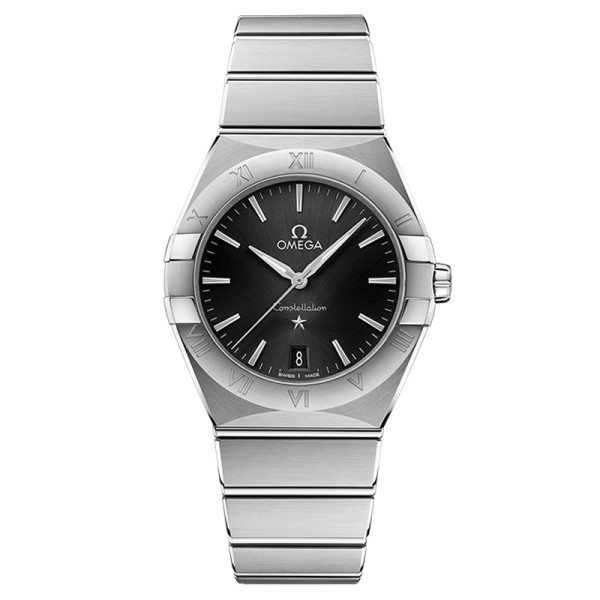 Montre Omega Constellation quartz cadran noir bracelet acier 36 mm