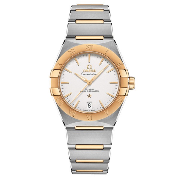 Montre Omega Constellation Co-Axial Master Chronometer cadran blanc bracelet acier et or jaune 39 mm