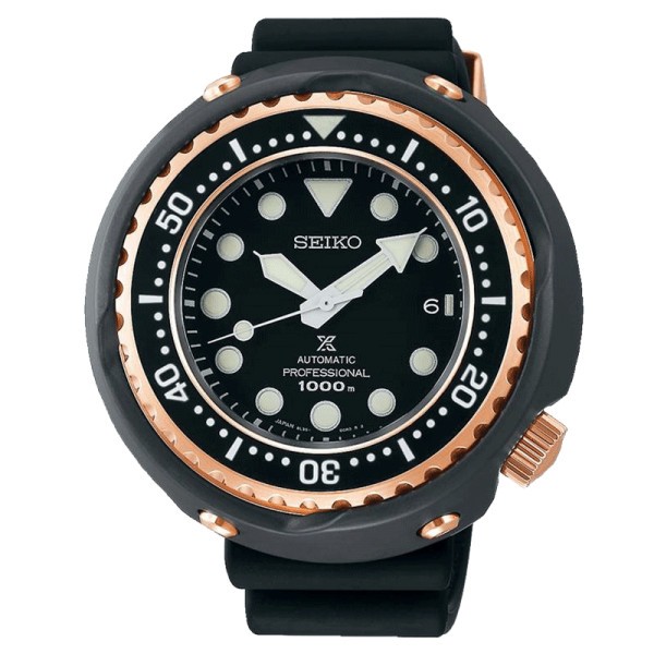 Seiko Prospex automatic watch black dial silicone strap 52,4 mm