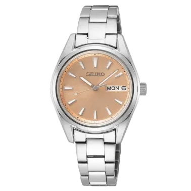 Montre Seiko Classique quartz jour date cadran rose bracelet acier 29,8 mm