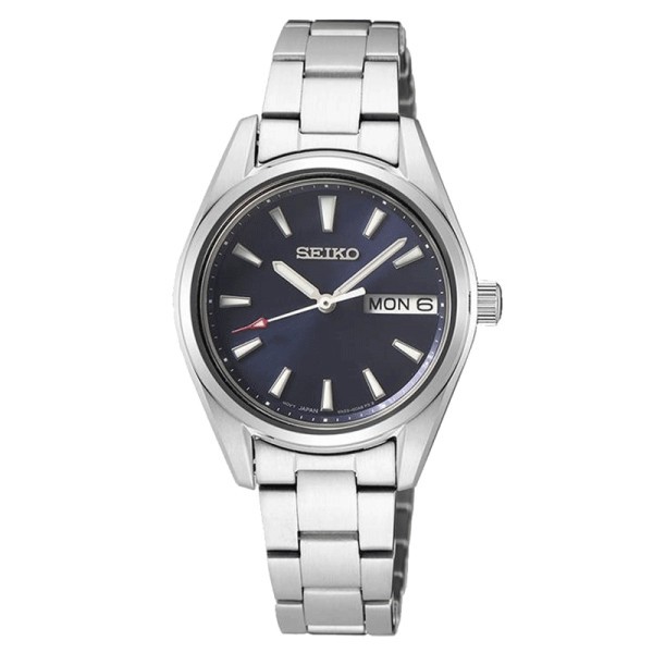 Montre Seiko Classique quartz jour date cadran bleu bracelet acier 29,8 mm