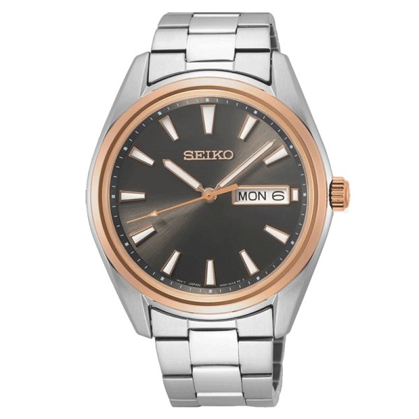 Seiko Classique quartz day date watch grey dial stainless steel bracelet 40,2 mm