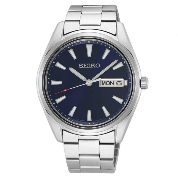 Montre Seiko Classique quartz jour date cadran bleu bracelet acier 40,2 mm