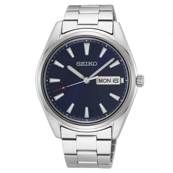 Seiko Classique quartz day date watch blue dial stainless steel bracelet 40,2 mm