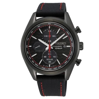 Montre Seiko Sport quartz solaire chronographe cadran noir bracelet silicone noir 41,2 mm
