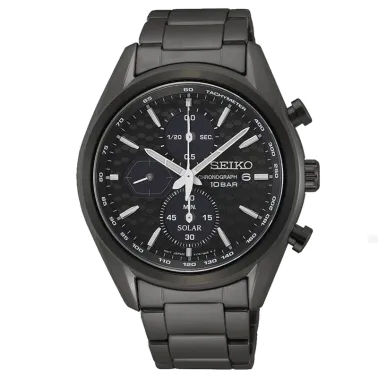 Montre Seiko Sport quartz solaire chronographe cadran noir bracelet acier 41,2 mm