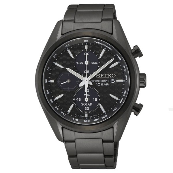Montre Seiko Sport quartz solaire chronographe cadran noir bracelet acier 41,2 mm
